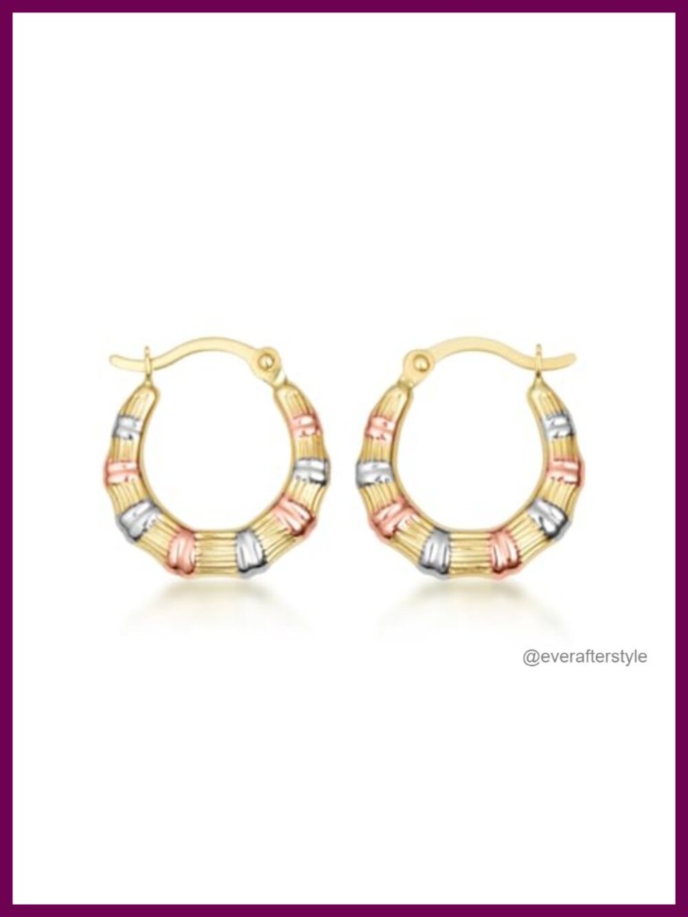 Solid Gold Striped Hoop Earrings 10K or 14K Tri-Color Women's Jewelry